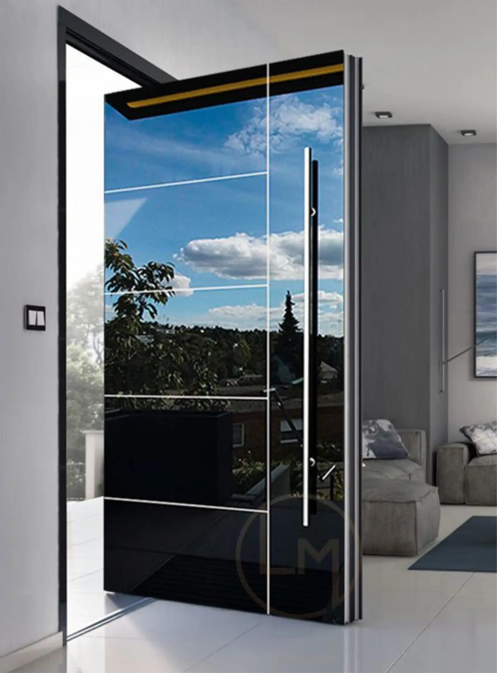 درب ورودی پیوت با فریم آلومینیومی (شیشه / سنگ / لمینیت)